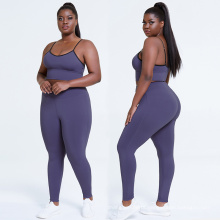 High Quality Fat Women Yoga Set Stretchy U-neck Camisole 2 Piece Women Workout Set Purple Plus Size Women Yoga Set